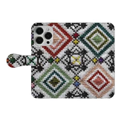 クロスステッチ刺繍の画像 iPhone14 Pro 手帳型スマホケース