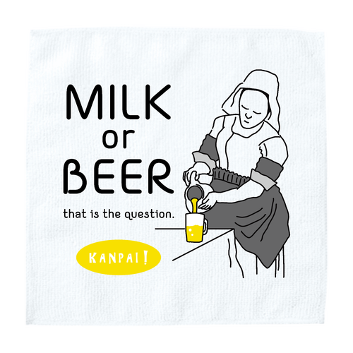 牛乳を注ぐ女×BEER 黒メッセージ | ソフトタッチミニタオル ソフトタッチミニタオル