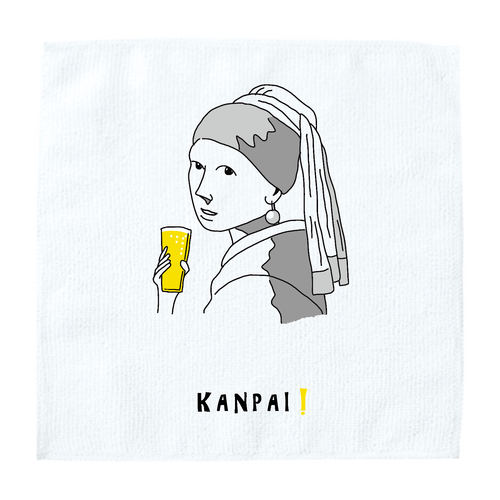 真珠の耳飾りの少女×BEER 黒線画 | ソフトタッチミニタオル ソフトタッチミニタオル
