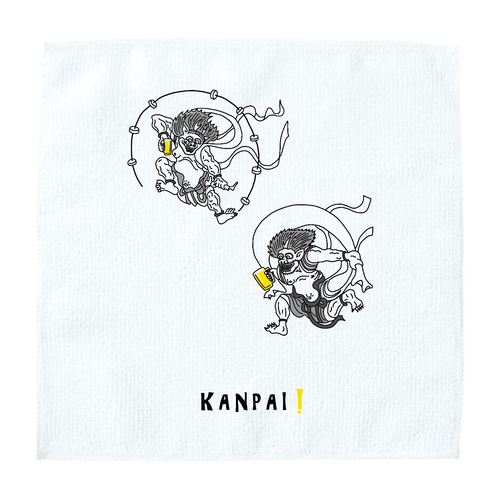 風神雷神×BEER 黒線画 | ソフトタッチミニタオル ソフトタッチミニタオル