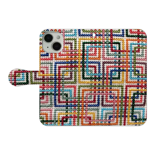 クロスステッチ刺繍の画像 iPhone14 手帳型スマホケース