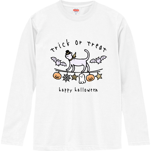 子猫とコウモリのハロウィンパーティー ロングスリーブTシャツ