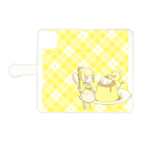お団子頭ちゃんとプリン iPhone11 手帳型スマホケース