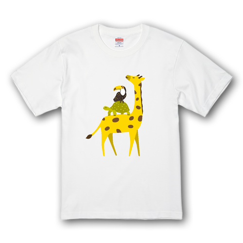 キリンさんに乗るゾウガメくんとオニオオハシくん（文字無し） プレミアムTシャツ