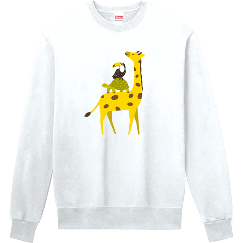キリンさんに乗るゾウガメくんとオニオオハシくん（文字無し） 定番スウェット