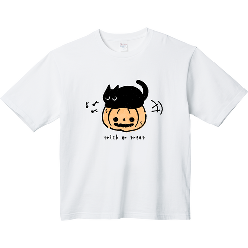 ハロウィン 黒猫とジャックオランタン ヘビーウェイト ビッグシルエットTシャツ