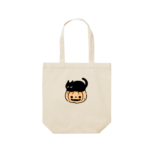 ハロウィン 黒猫とジャックオランタン（文字無し） レギュラーキャンバストートバッグ(M) (フルカラー転写プリント)
