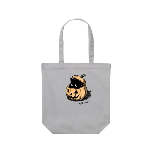 ハロウィン ジャックオランタンと子猫（黒猫）CO レギュラーキャンバストートバッグ(M) (フルカラー転写プリント)