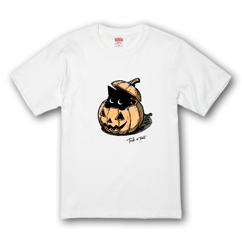 ハロウィン ジャックオランタンと子猫（黒猫）CO Tシャツ｜Qroovy