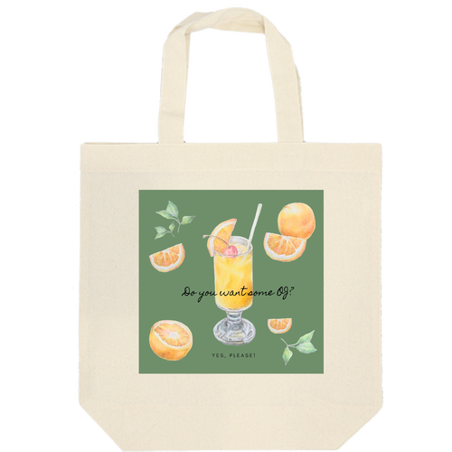 オレンジジュース･トートバック 厚手コットンマチ付トート(M)