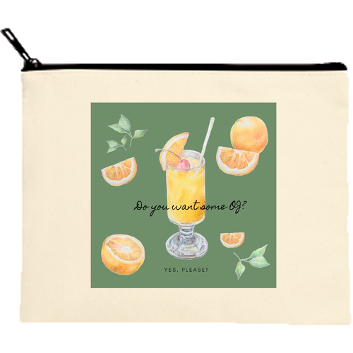 オレンジジュース･ポーチ キャンバスフラットポーチ（M）【白プリント有】