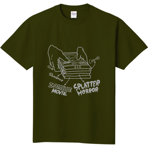 Tシャツ「ホラー観たいのに恥ずかしかったあの頃の借り方」イラストホワイトver. 定番Ｔシャツ