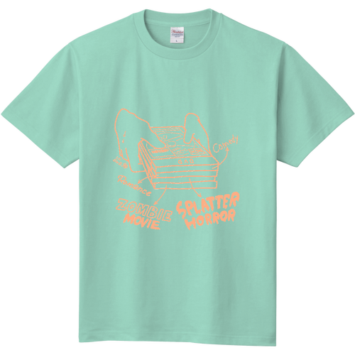 Tシャツ「ホラー借りたいのに恥ずかしかったあの頃の借り方」イラストオレンジver. 定番Ｔシャツ