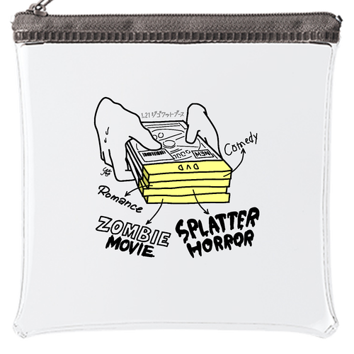 ポーチ「ホラー観たいのに恥ずかしかったあの頃の借り方」 カラーファスナークリアポーチ（S）