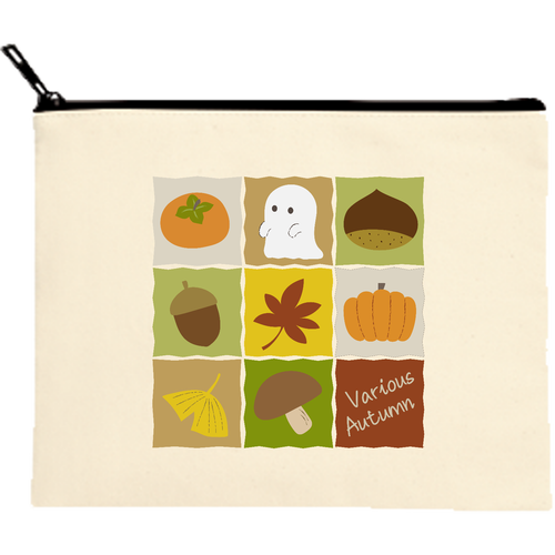 Various Autumn キャンバスフラットポーチ（M）【白プリント有】