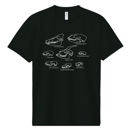 哺乳類頭骨Tシャツ ドライＴシャツ