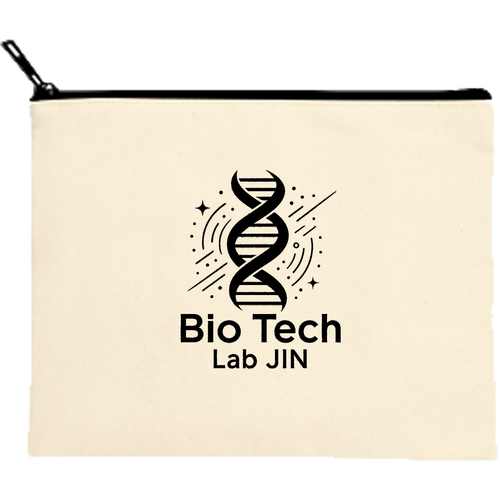 Bio Tech Lab JIN DNAロゴポーチ キャンバスフラットポーチ（M）【白プリント有】