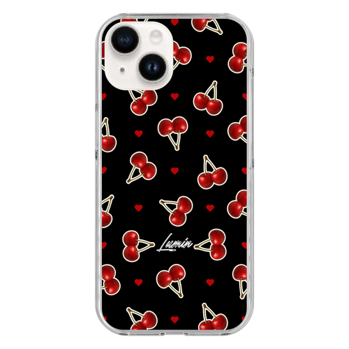 Cherry-ブラック iPhone15 (透明)(ハードケース)