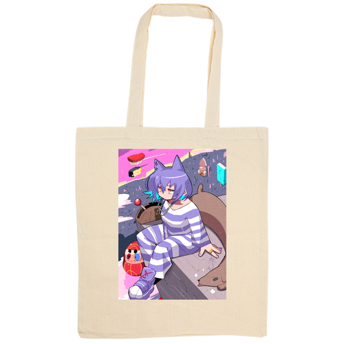 『まとまりのないイラスト』バッグ 厚手コットンバッグ（L)