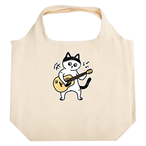 ギター弾きのヅラ猫君！ たためるマルシェ【白プリントあり】