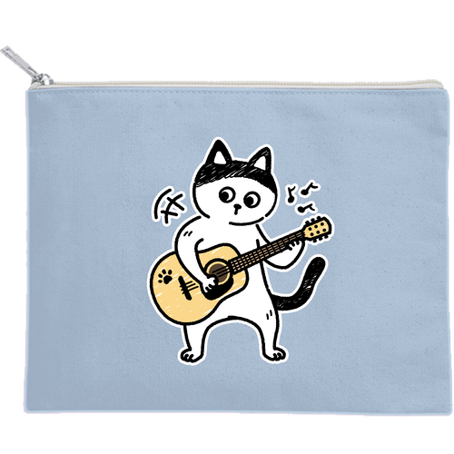 ギター弾きのヅラ猫君！ キャンバスポーチ（M）【白プリント有】