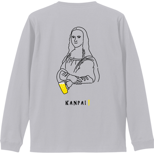 モナリザ×BEER 黒線画 バックプリント | リブ付 ロングスリーブＴシャツ リブ付 ロングスリーブＴシャツ