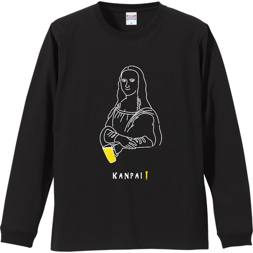 モナリザ×BEER 白線画 | リブ付 ロングスリーブＴシャツ リブ付 ロングスリーブＴシャツ