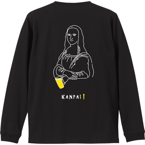 モナリザ×BEER 白線画 バックプリント | リブ付 ロングスリーブＴシャツ リブ付 ロングスリーブＴシャツ