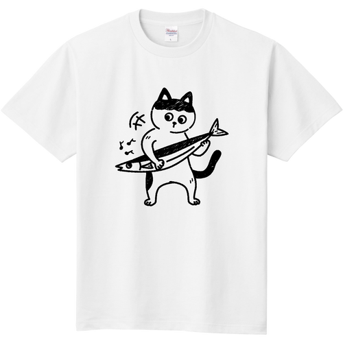 秋刀魚（さんま）弾きのづらねこ君！ 定番Ｔシャツ