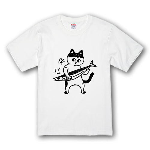 秋刀魚（さんま）弾きのづらねこ君！ プレミアムTシャツ