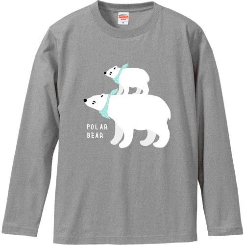 シロクマ親子 フラット（スカーフver） ロングスリーブTシャツ