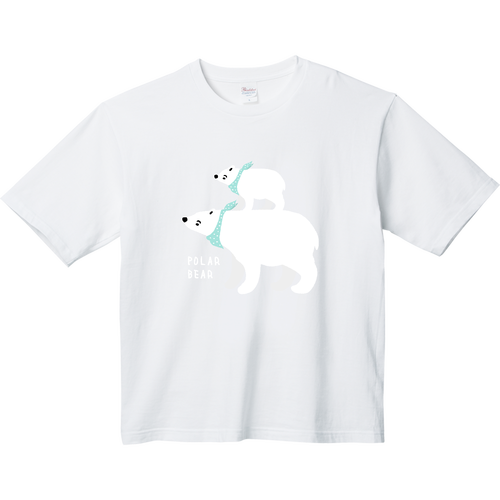 シロクマ親子 フラット（スカーフver） ヘビーウェイト ビッグシルエットTシャツ