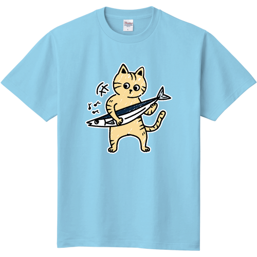 秋刀魚（さんま）弾きの茶トラ君！ 定番Ｔシャツ