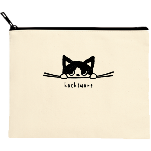 hachiware ハチワレ キャンバスフラットポーチ（M）【白プリント有】
