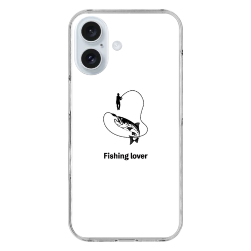 釣りイラスト（黒）（Fishing lover） iPhone16 (透明)(ハードケース)