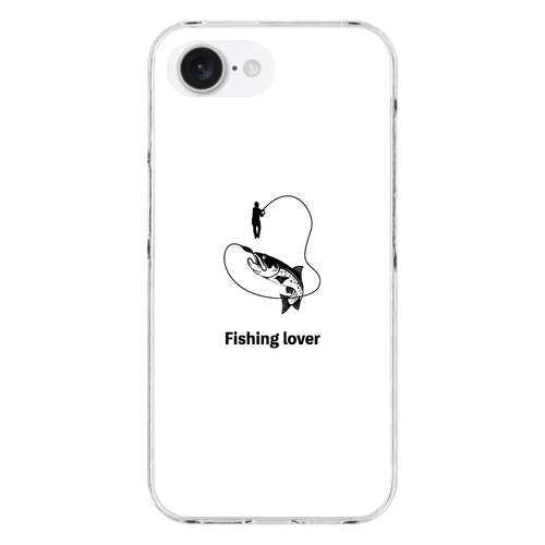 釣りイラスト（黒）（Fishing lover） iPhone16e (透明)(ハードケース)