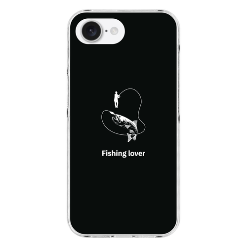 釣りイラスト（白）（Fishing lover） iPhone16e (透明)(ハードケース)