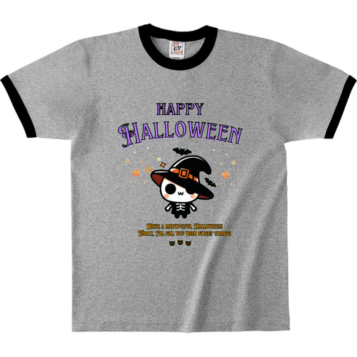 Halloween☆ニャン purple オープンエンドマックスウェイトリンガーTシャツ