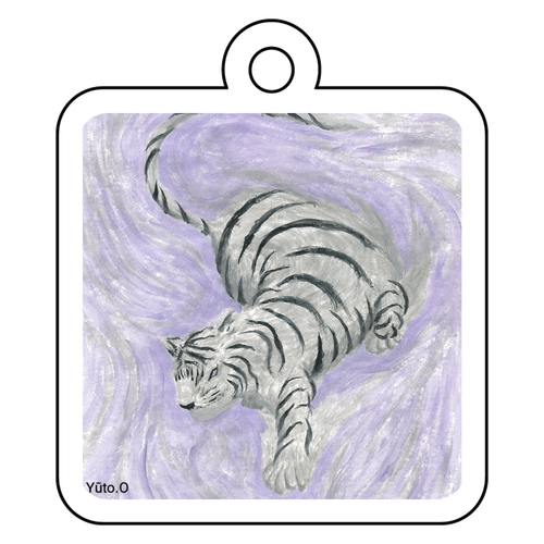 『白煙の霊虎』キーホルダー アクリルキーホルダー　四角型 (4cm)