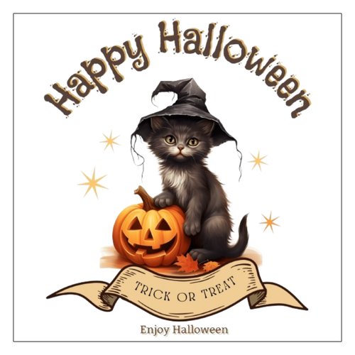 ハロウィン☆黒猫 ワンポイント生地用アイロンステッカー 10cm×10cm