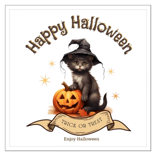 ハロウィン☆黒猫 100mmホワイトステッカー・シール