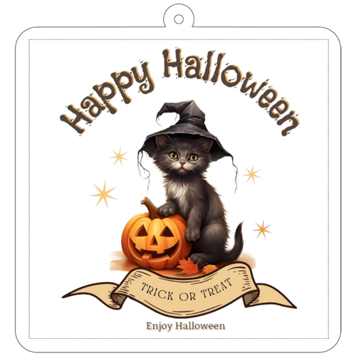 ハロウィン☆黒猫 70×70mm アクリルキーホルダー(正方形)