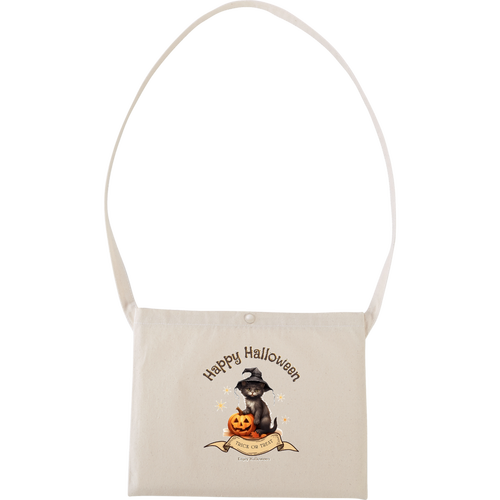 ハロウィン☆黒猫 キャンバスサコッシュ(フルカラー転写プリント)