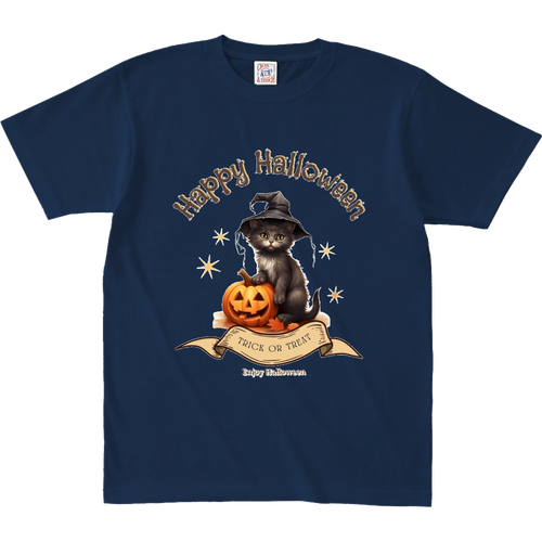 ハロウィン☆黒猫 オープンエンド マックスウェイト Tシャツ（キッズ）
