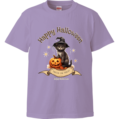 ハロウィン☆黒猫 ハイクオリティーキッズTシャツ