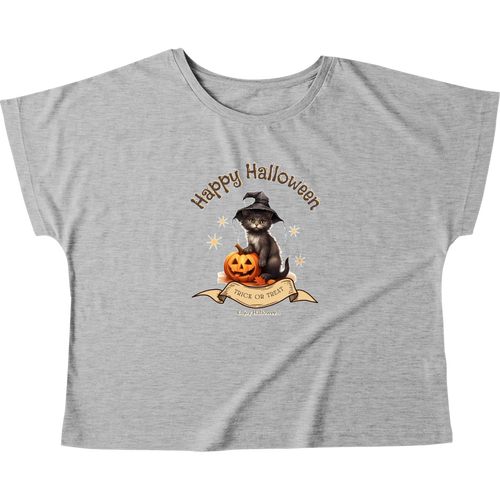 ハロウィン☆黒猫 ウィメンズ ドルマン Tシャツ