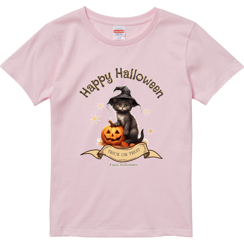 ハロウィン☆黒猫 ハイクオリティーTシャツ（ガールズ）