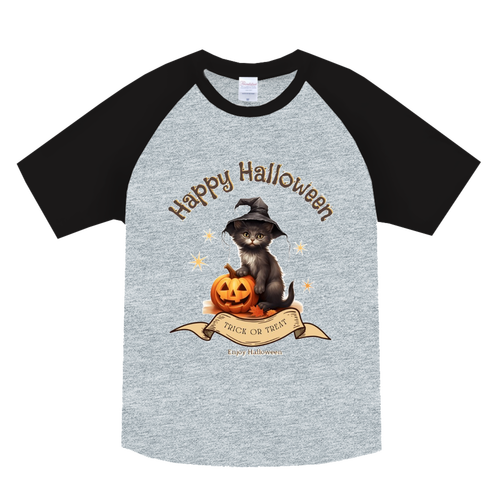 ハロウィン☆黒猫 ヘビーウェイトラグランＴシャツ