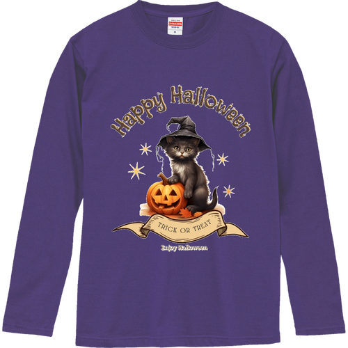 ハロウィン☆黒猫 ロングスリーブTシャツ