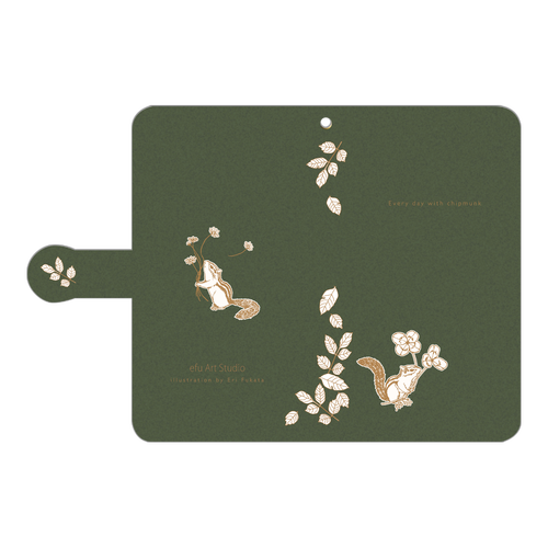  シマリスのAndroid用手帳型ケース〈モスグリーン〉 手帳型ベルト付きアンドロイドM